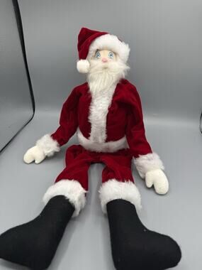Vintage Santa Claus Shelf Sitter Wood Torso Velvet Plush Christmas Decor 20”